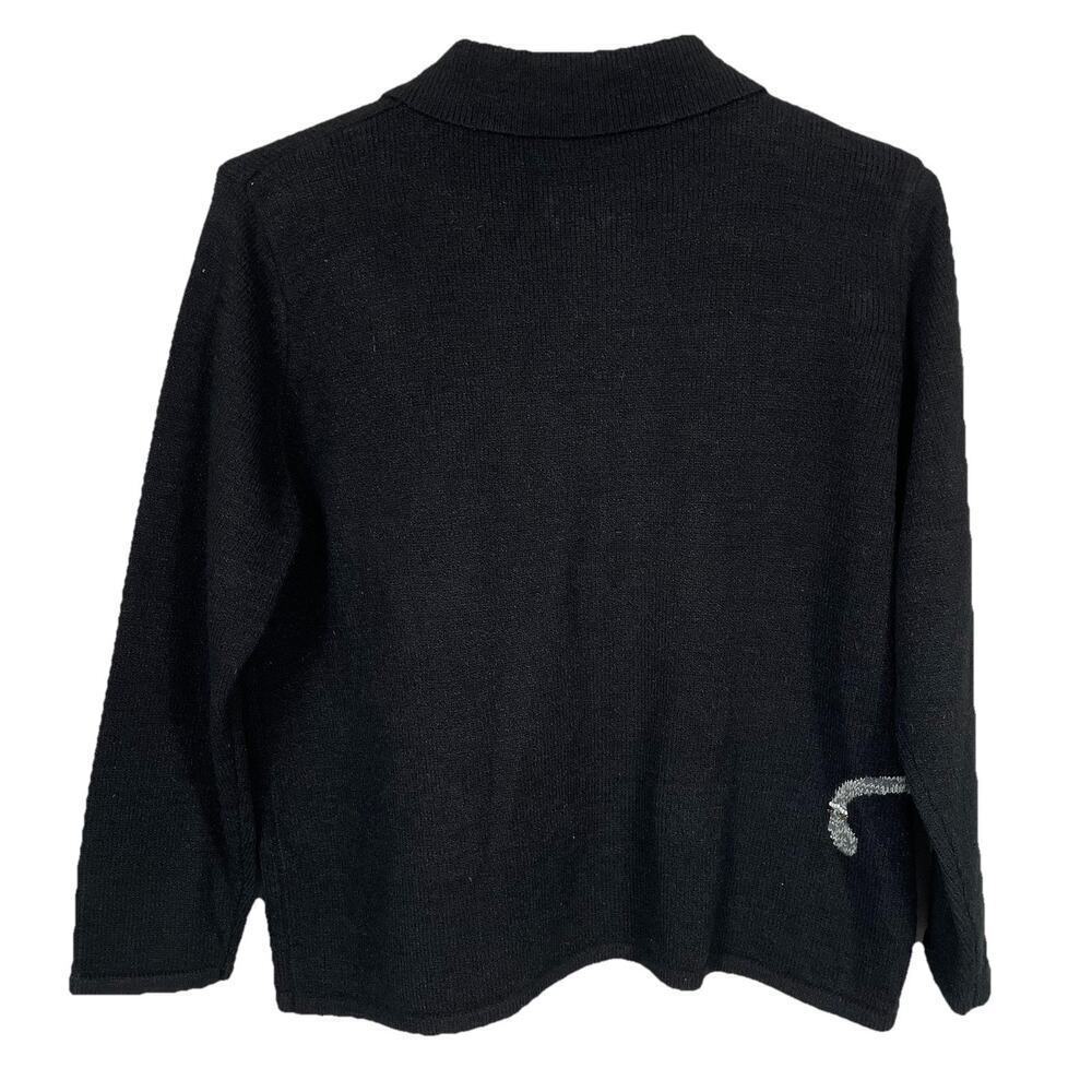 VTG Allison Daley Beaded Cat Sweater Size PL Black Full Zip Cardigan Fun Classic - Picture 2 of 16